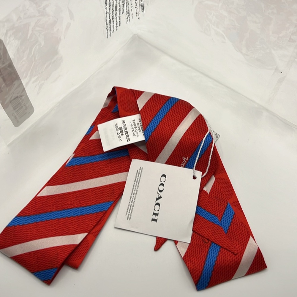Coach NTW Red Stripe 100% Silk Scarf - Picture 6 of 7